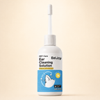 Close-up of pet ear cleaning solution bottle with easy-nozzle applicator